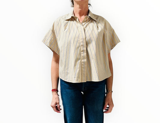 Rag & Bone Cropped Boxy Shirt - Beige Stripe - Size S