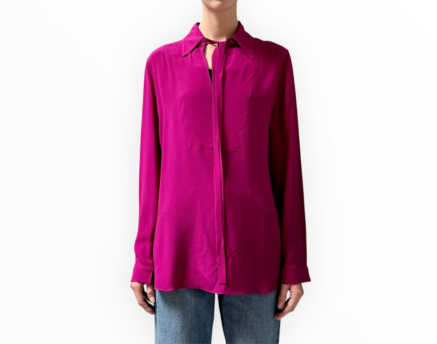No. 8 V-Neck Tie Shirt - Fushia- Size 46