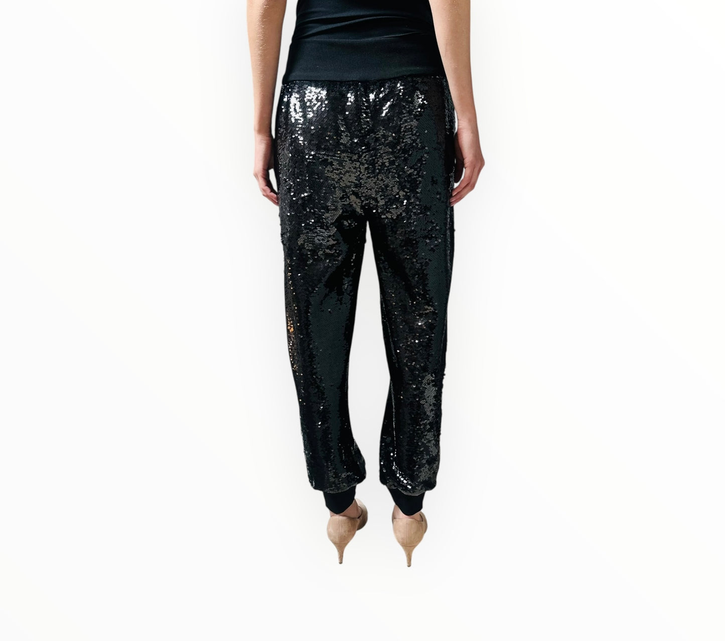 Cinq a Sept Sequin Track Pants - Black - Size M