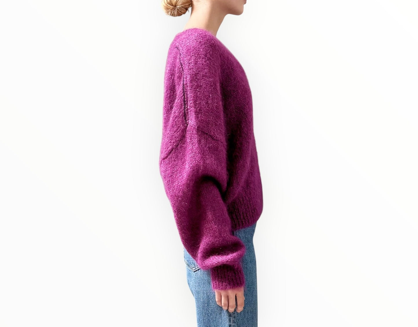 Bassike Cropped Mohair V-Neck Knit -  Dark Fuchsia - Size 1