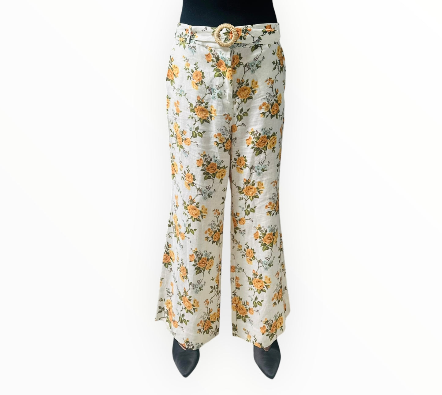 Zimmermann Rose Wide Leg Pants - White/Yellow - Size 3