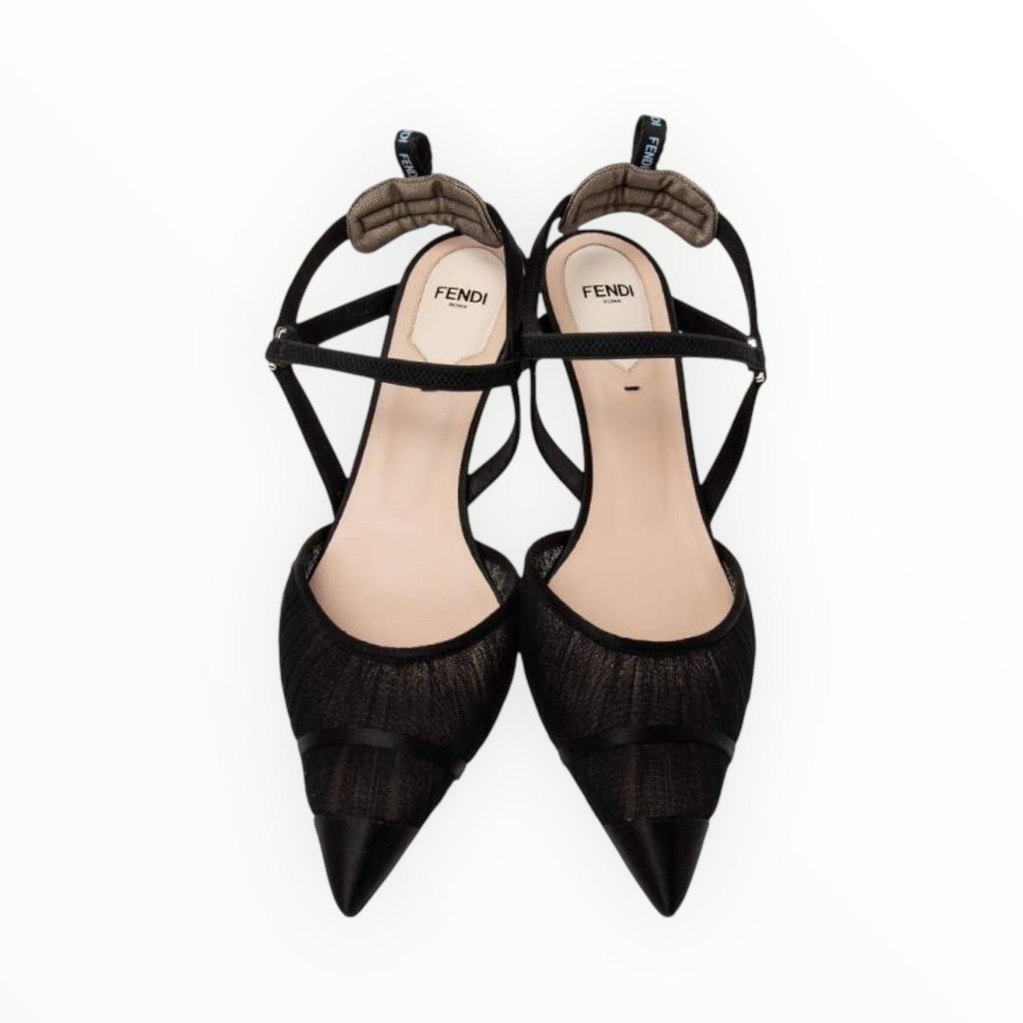 Fendi Lace and Leather Colibri Lite Slingback Pumps - Black - Size 36