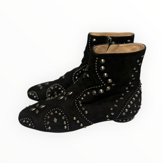 Valentino Pebble Studded Suede Boots - Black - Size 39.5