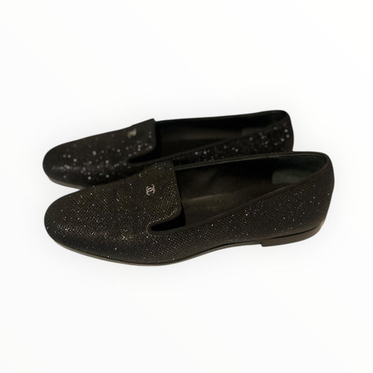 Chanel Lame Fabric Loafers - Black - Size 40