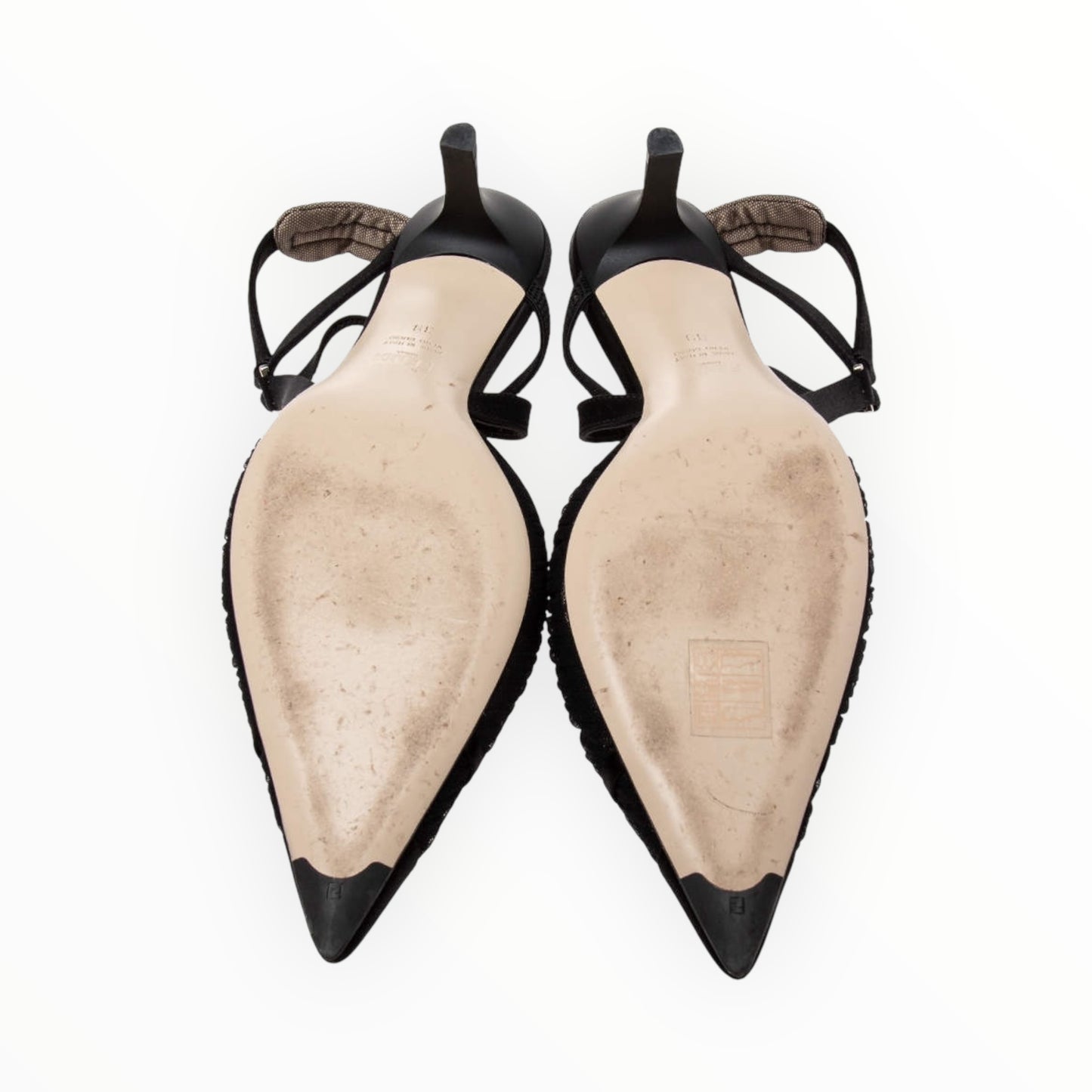 Fendi Lace and Leather Colibri Lite Slingback Pumps - Black - Size 36