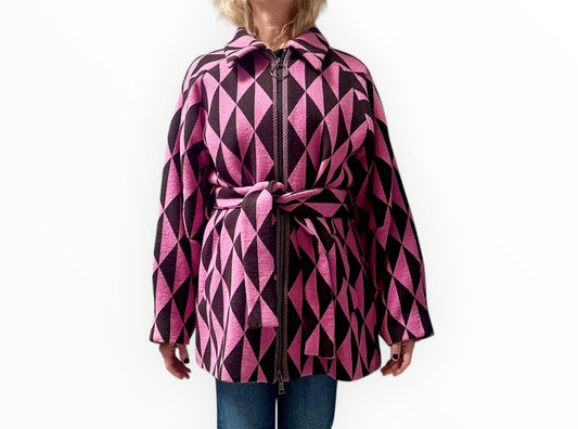 Beatrice Lozenge Coat - Pink/Black - Size XS
