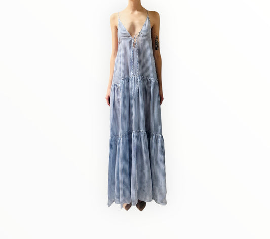 Scanlan Theodore Striped Tiered Dress - Blue/White - Size 10