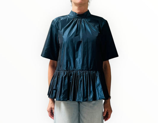 Beatrice B Taffeta Peplum Top - Midnight Navy - Size S