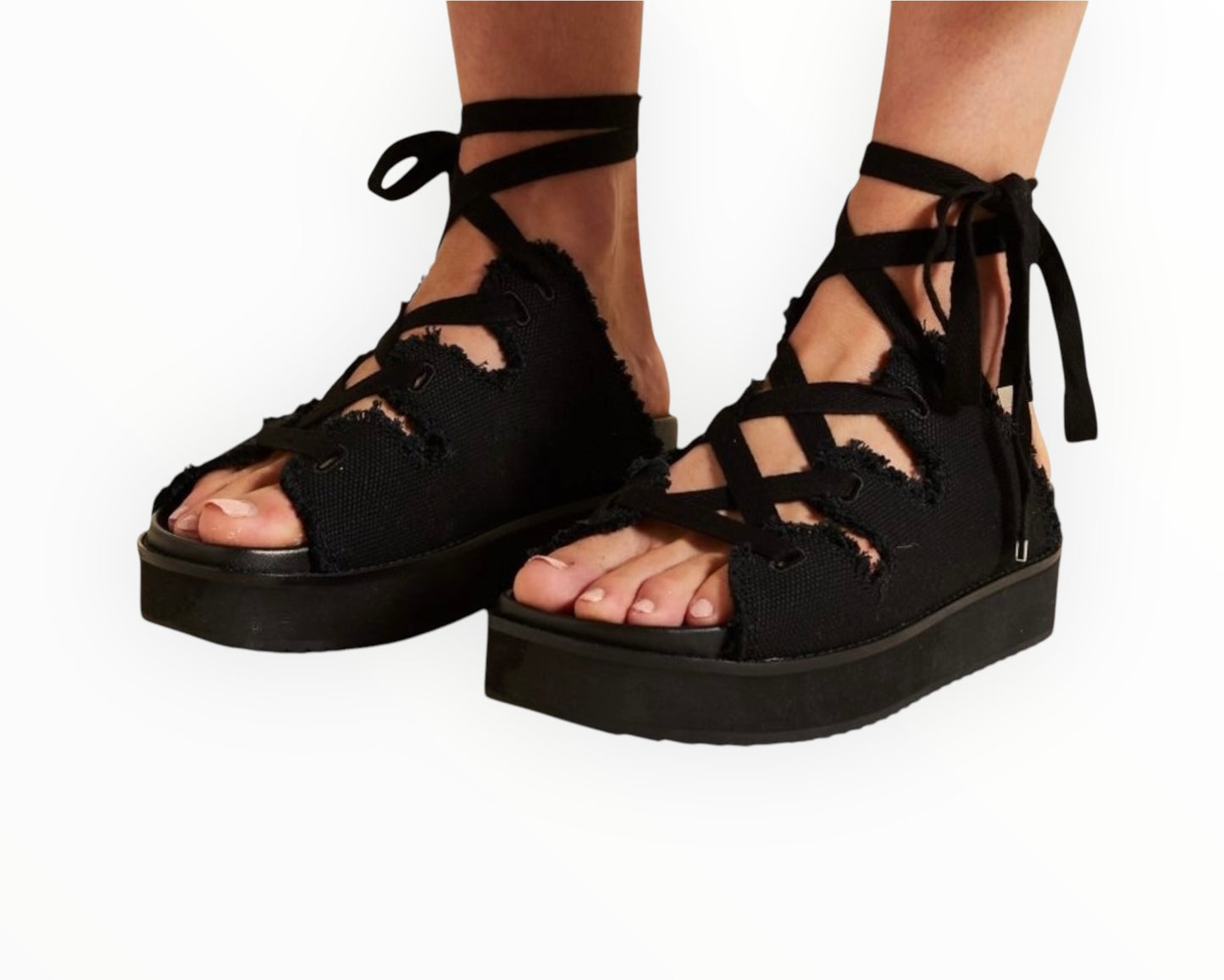 Lee Mathews Canvas Eyelet Sandals - Black - Size 40