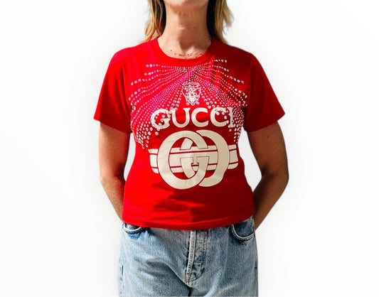 Gucci Crystal-embellished Cropped Tee - Red - Size M