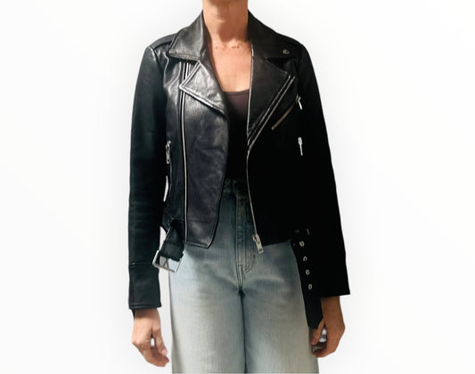 Maje Biker Leather Jacket - Black - Size 36