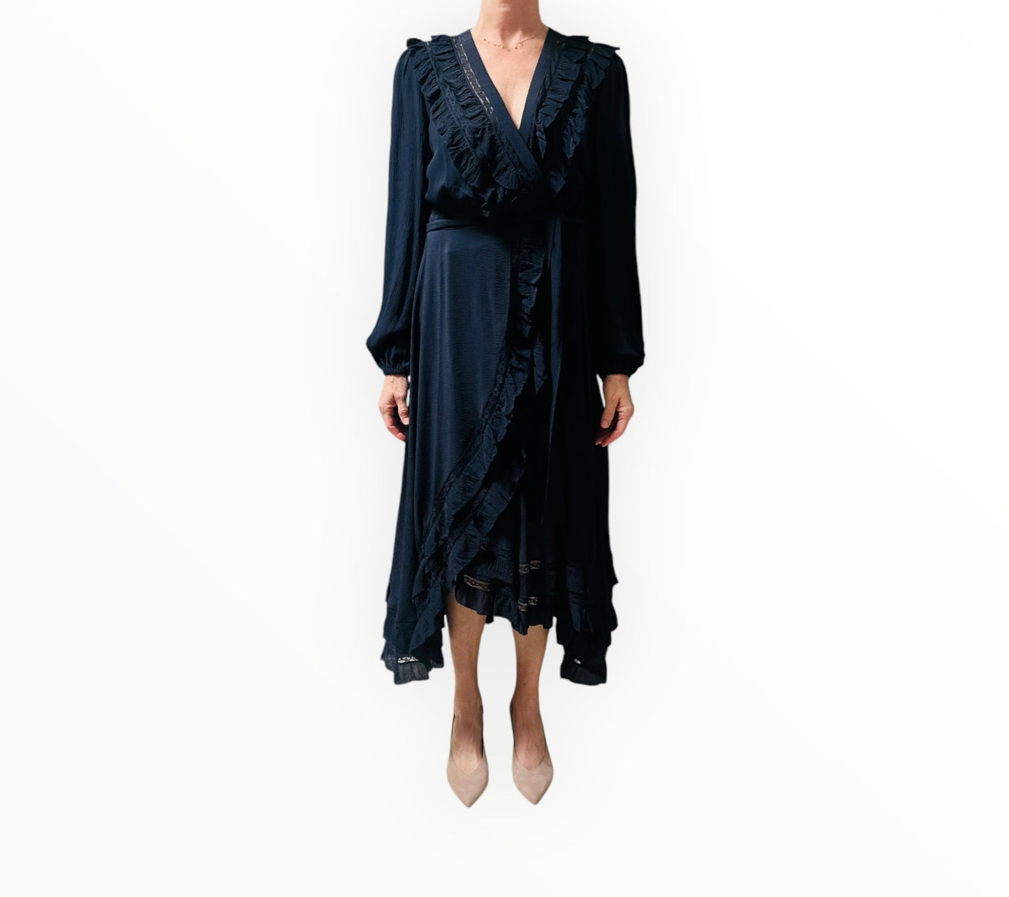 Zimmermann Ruffle Wrap Dress - Navy - Size 2