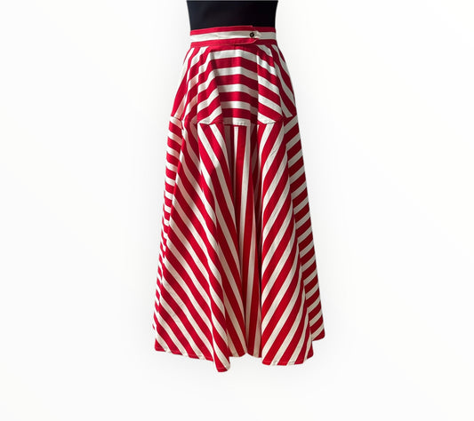 House of Aama Striped Panelled Skirt - Red/White - Size 8