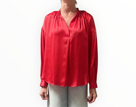 Xirena Collarless V Neck Shirt - Flame - Size S