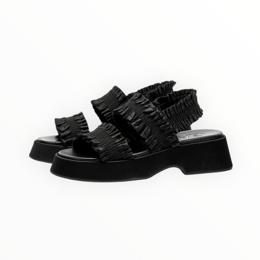 Ganni Smocked-Strap Flatform Sandals - Black - Size 38