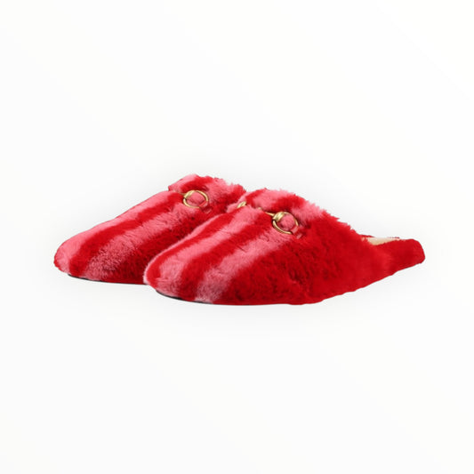 Gucci x Adidas Fur Horsebit Slides - Pink/Red - Size 37