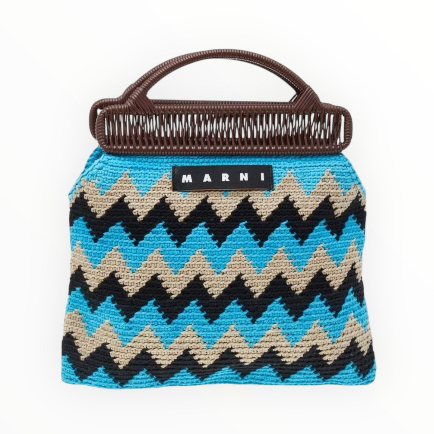 Marni Market Bag - Aqua/Black/Grey - Size W36cm x H32cm