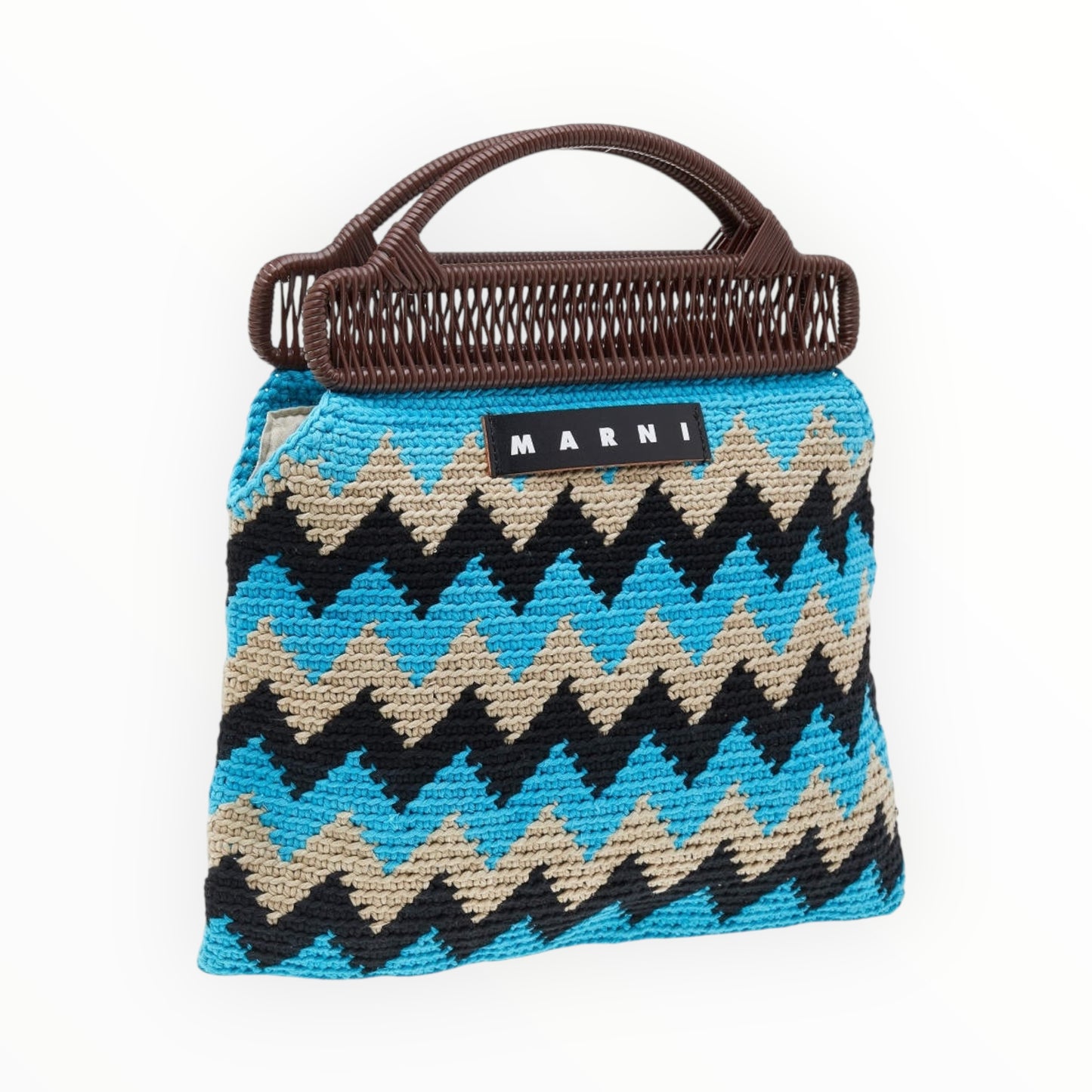 Marni Market Bag - Aqua/Black/Grey - Size W36cm x H32cm