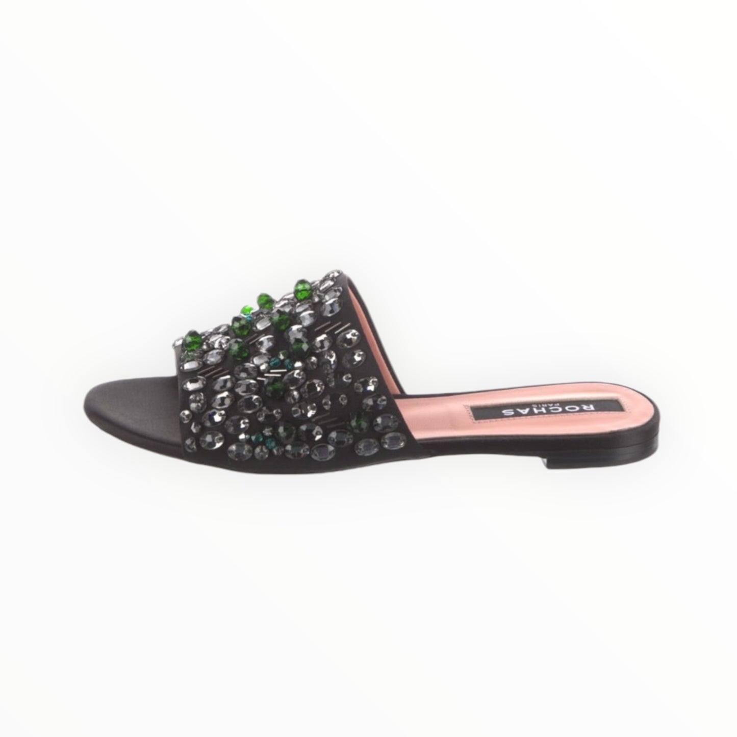 Rochas Satin Crystal Embellished Slides - Black - Size 41