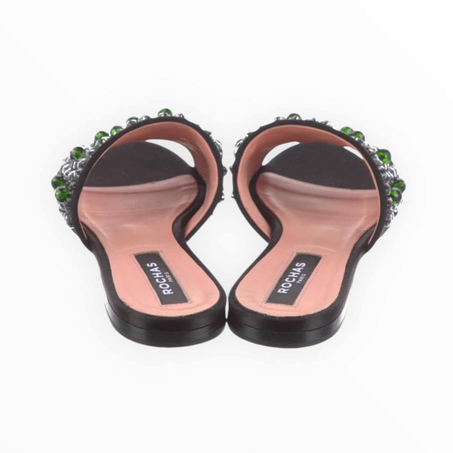 Rochas Satin Crystal Embellished Slides - Black - Size 41