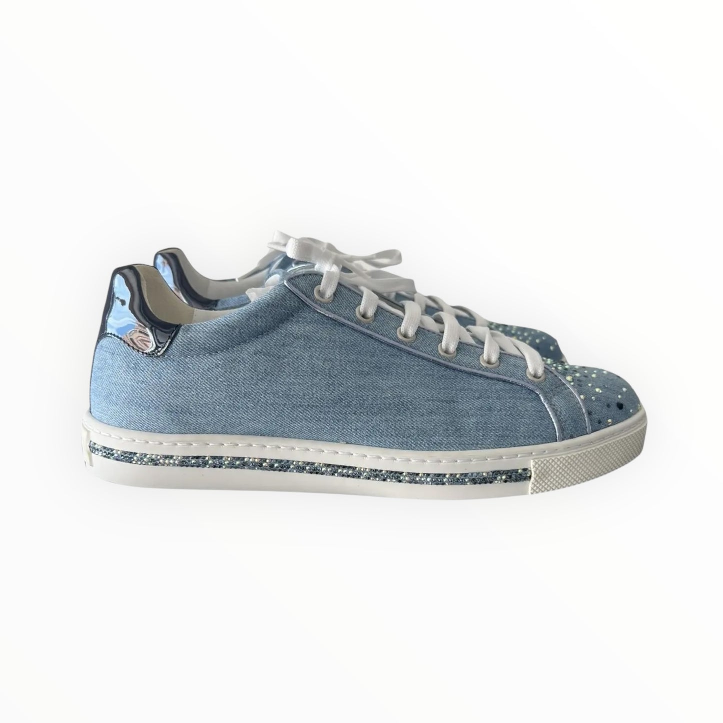 Rene Caovilla Denim Crystal Toe Sneakers - Denim - Size 41