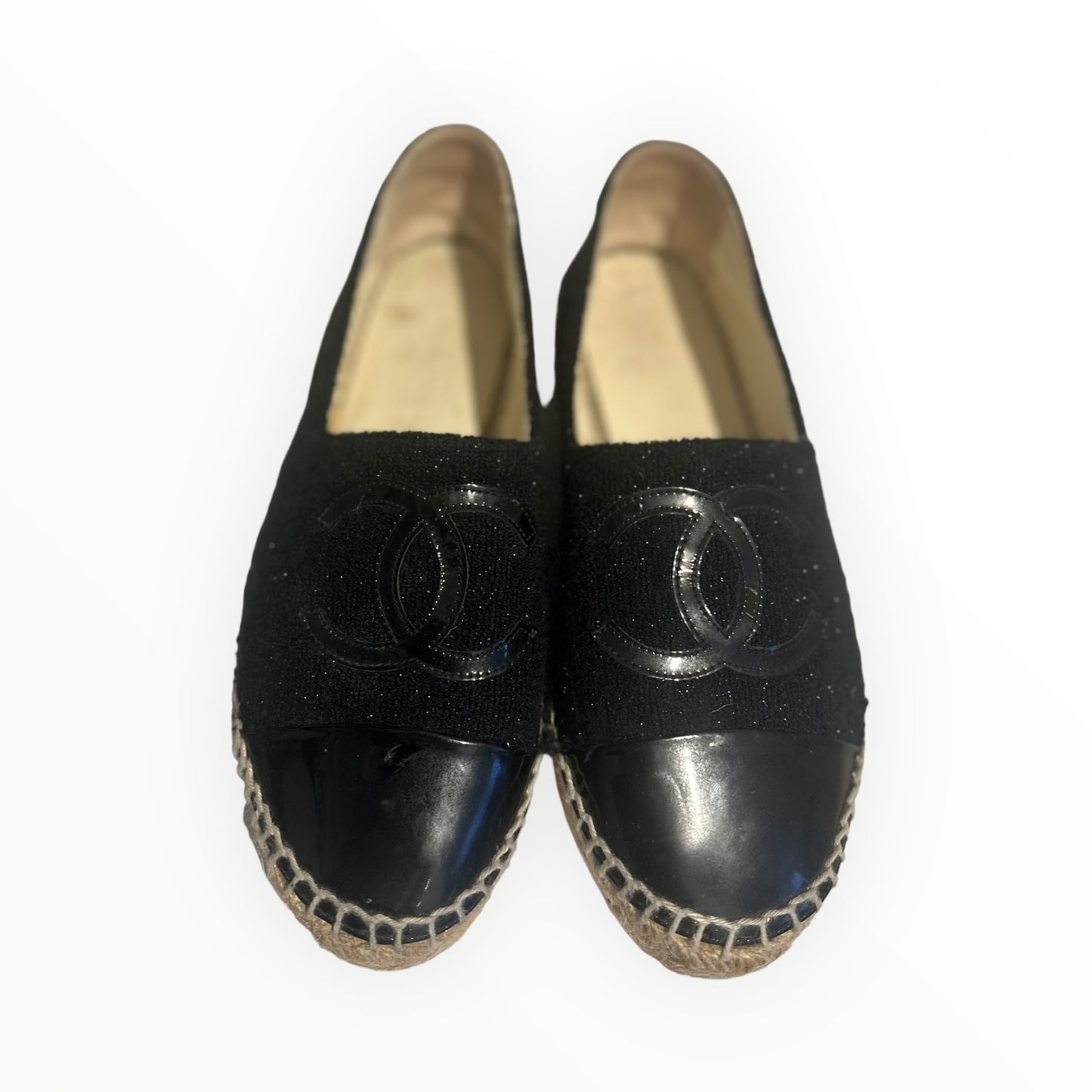 Chanel Metallic Fabric and Patent Espadrilles - Black - Size 36