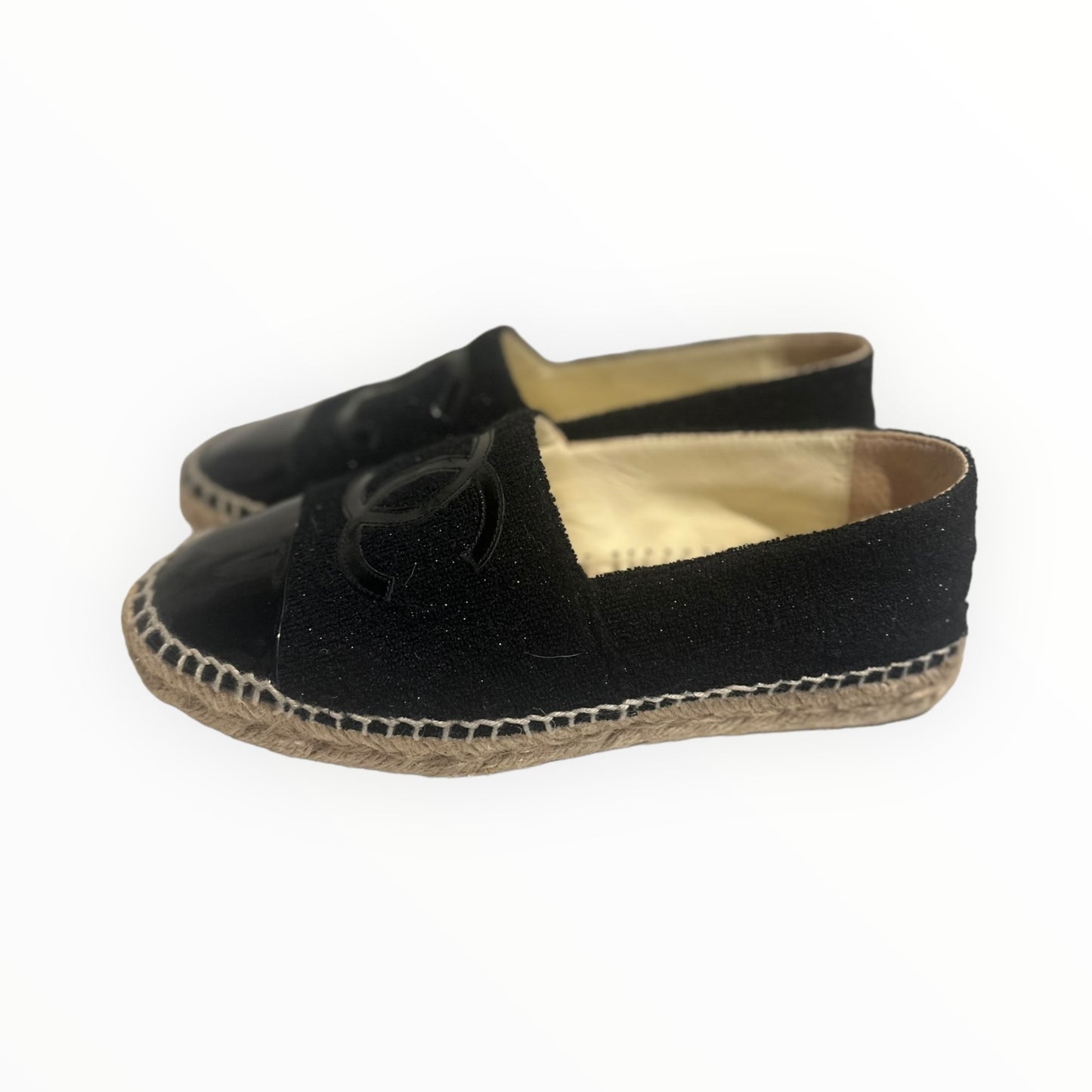 Chanel Metallic Fabric and Patent Espadrilles - Black - Size 36