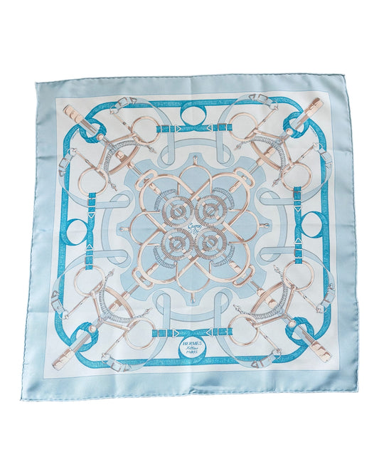 Hermès Carré 45 Eperon d'Or Golden spur Scarf Silk  - Pale Blue - Size 40cm x 40cm