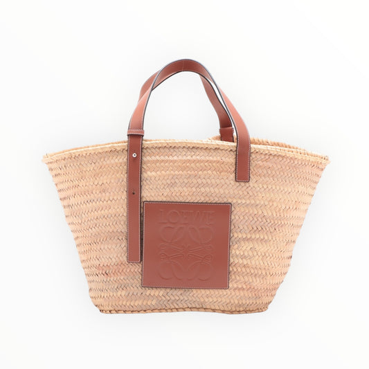 Loewe Large Leather-Trimmed Woven Raffia Tote - Brown
