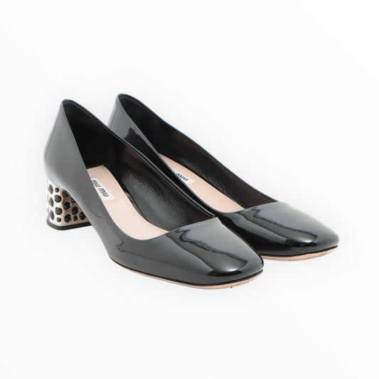 Miu Miu Diamonte Two Tone Heel Shoes - Black - Size 38