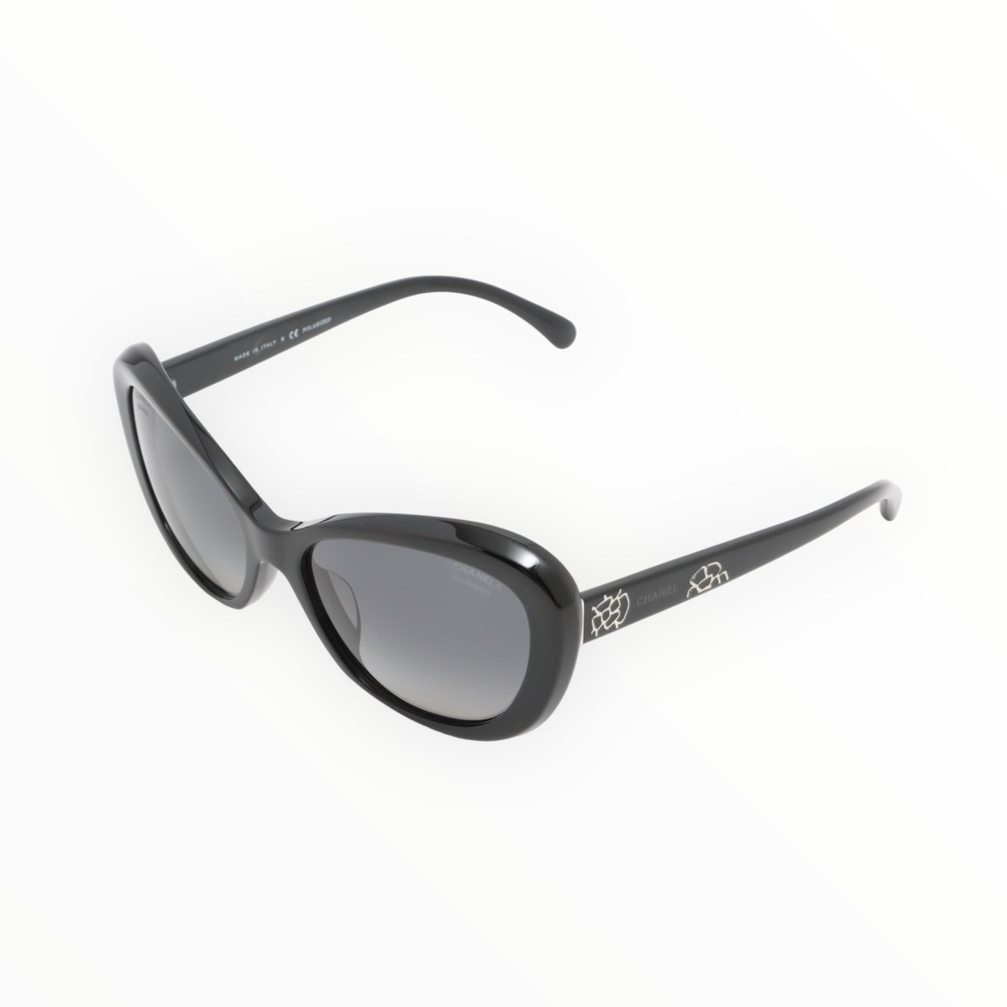 Chanel Camellia-Appliqué Cat-Eye Sunglasses - Black