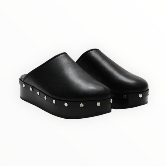 CO Studded Platform Leather Clogs - Black - Size 39