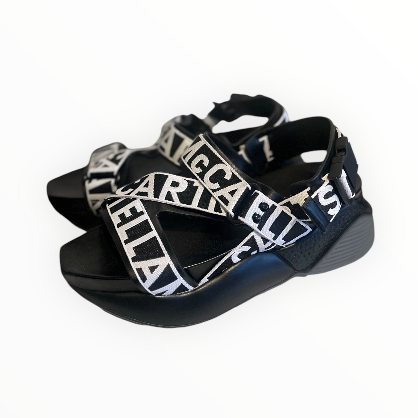 Stella McCartney Eclypse Logo Sandals - Black/White - Size 38