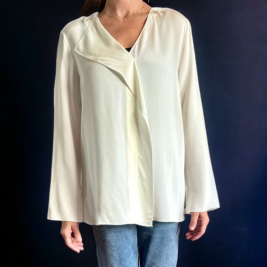 Theory Silk Drape Shirt - Cream - Size L